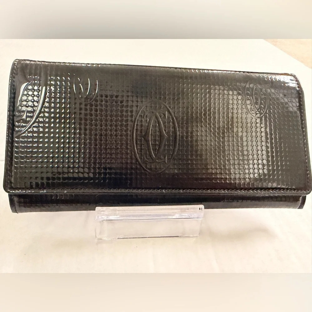 Cartier Glossy Patent Black Leather ‘Happy Birthday’ Long Wallet